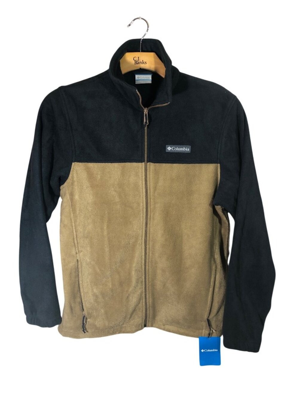 New Columbia Fleece Jacket Mens Small Steens Mountain Full-Zip Black Tan Pockets